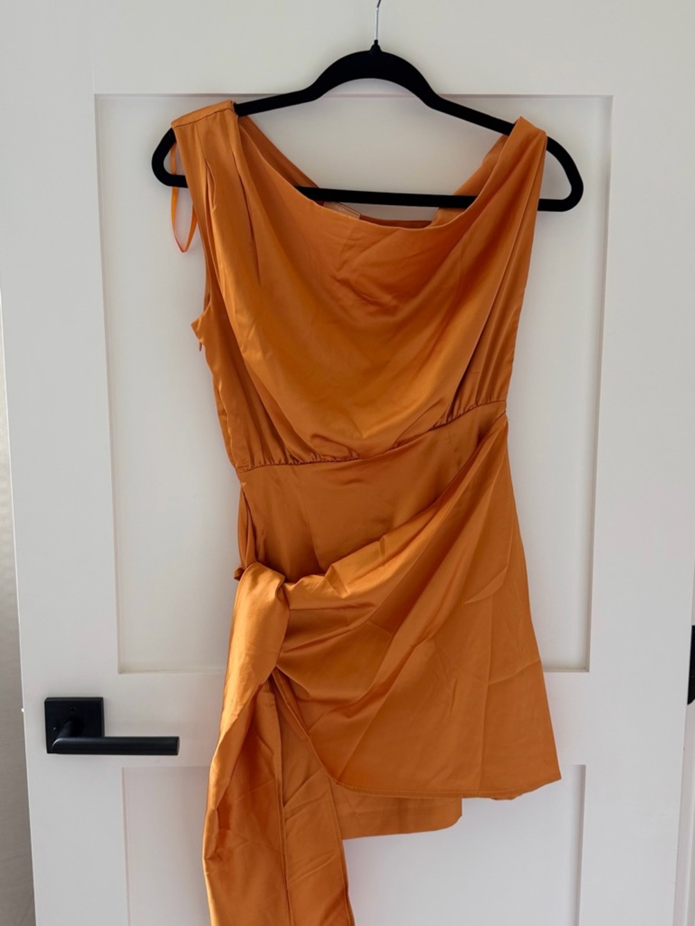 One-Shoulder Satin Dress in Warm Orange